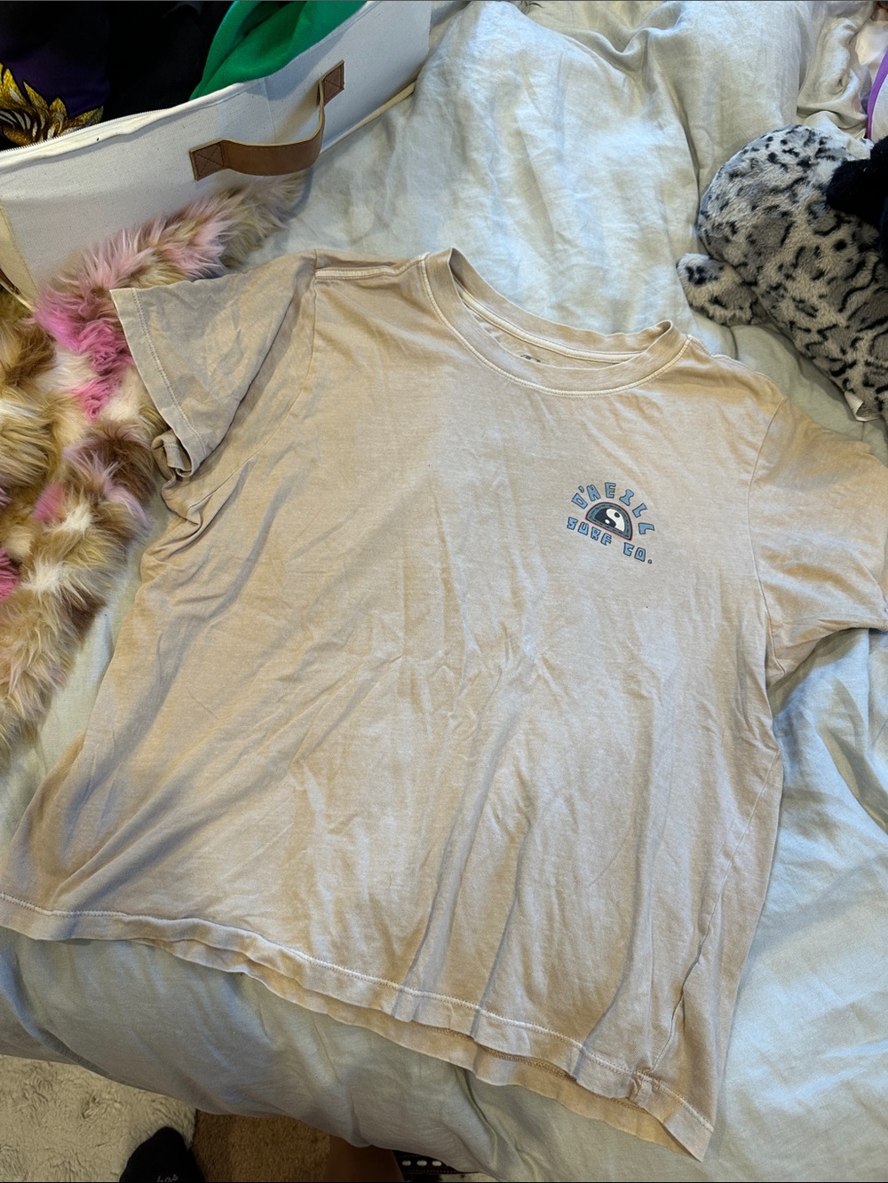O'Neill Beige Short Sleeve Tee with Small Blue Graphic